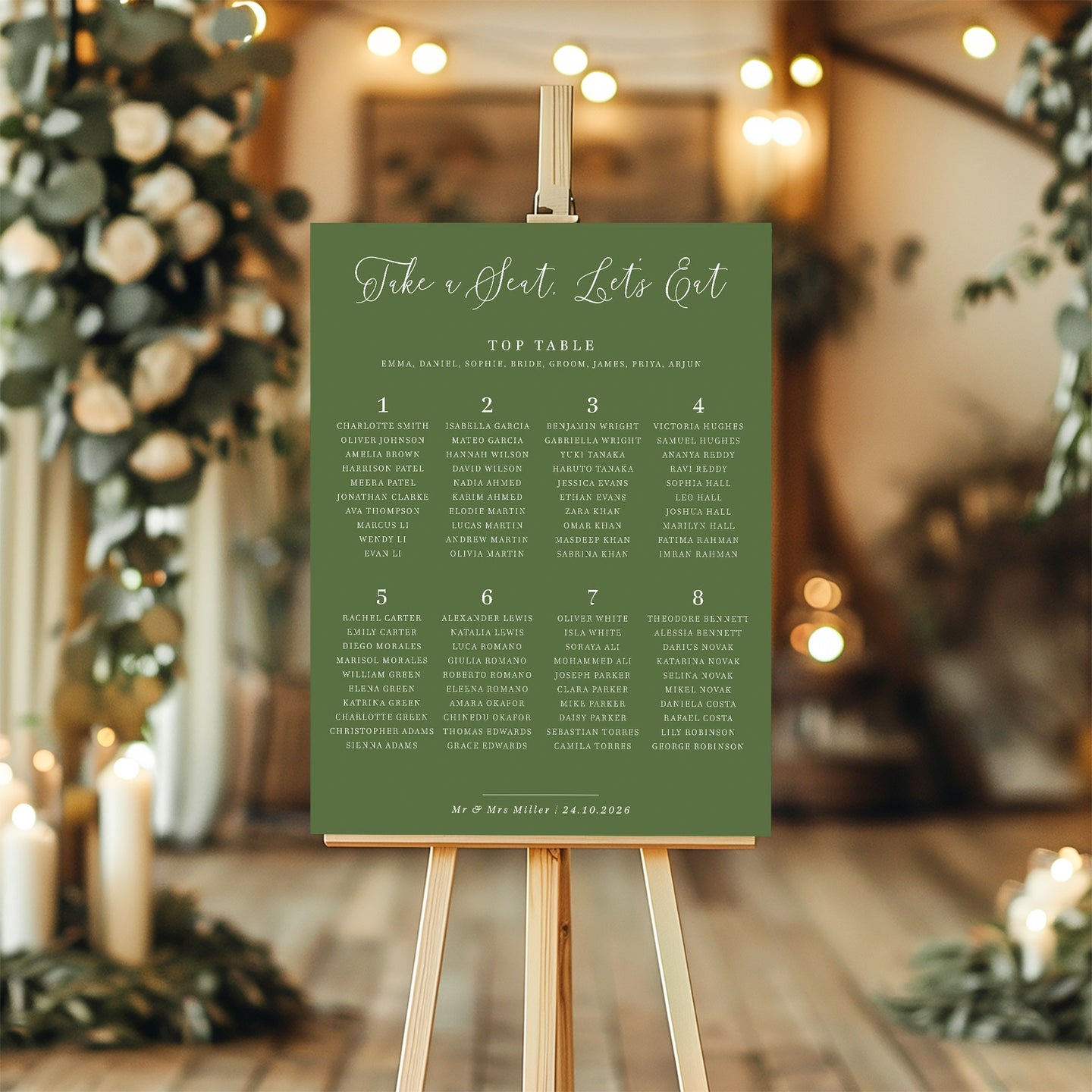 moss green wedding table plan